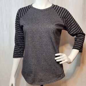 Lularoe Randy Shirt Heather Dark Gray Striped Black Sleeves Medium